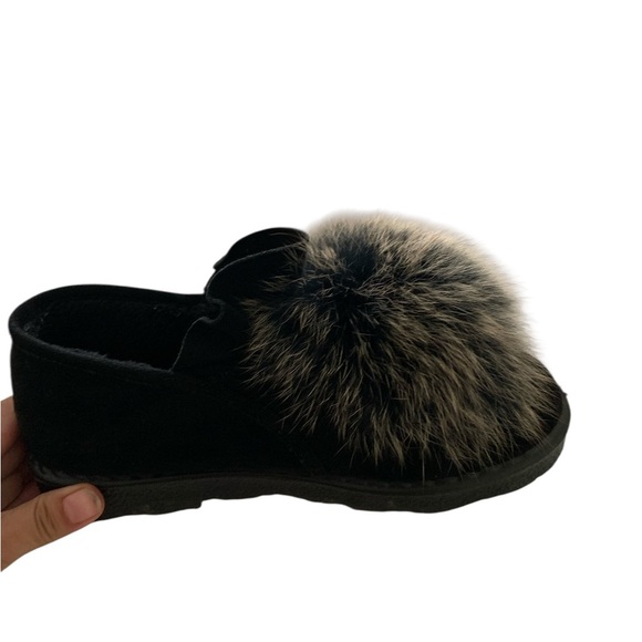 Black Slip-On Shoes with Faux Fur Pom Pom 6 - Picture 9 of 11